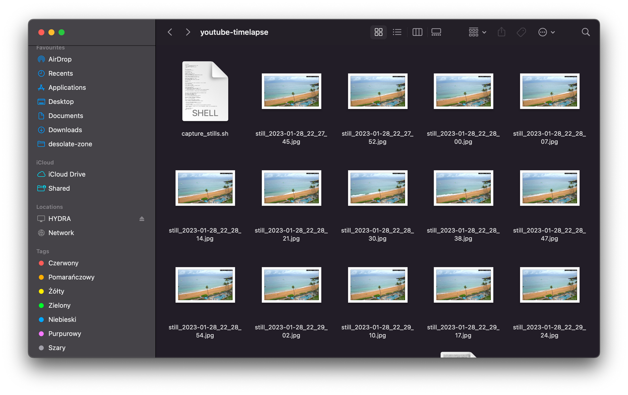 mac finder with timelapse frame stills 