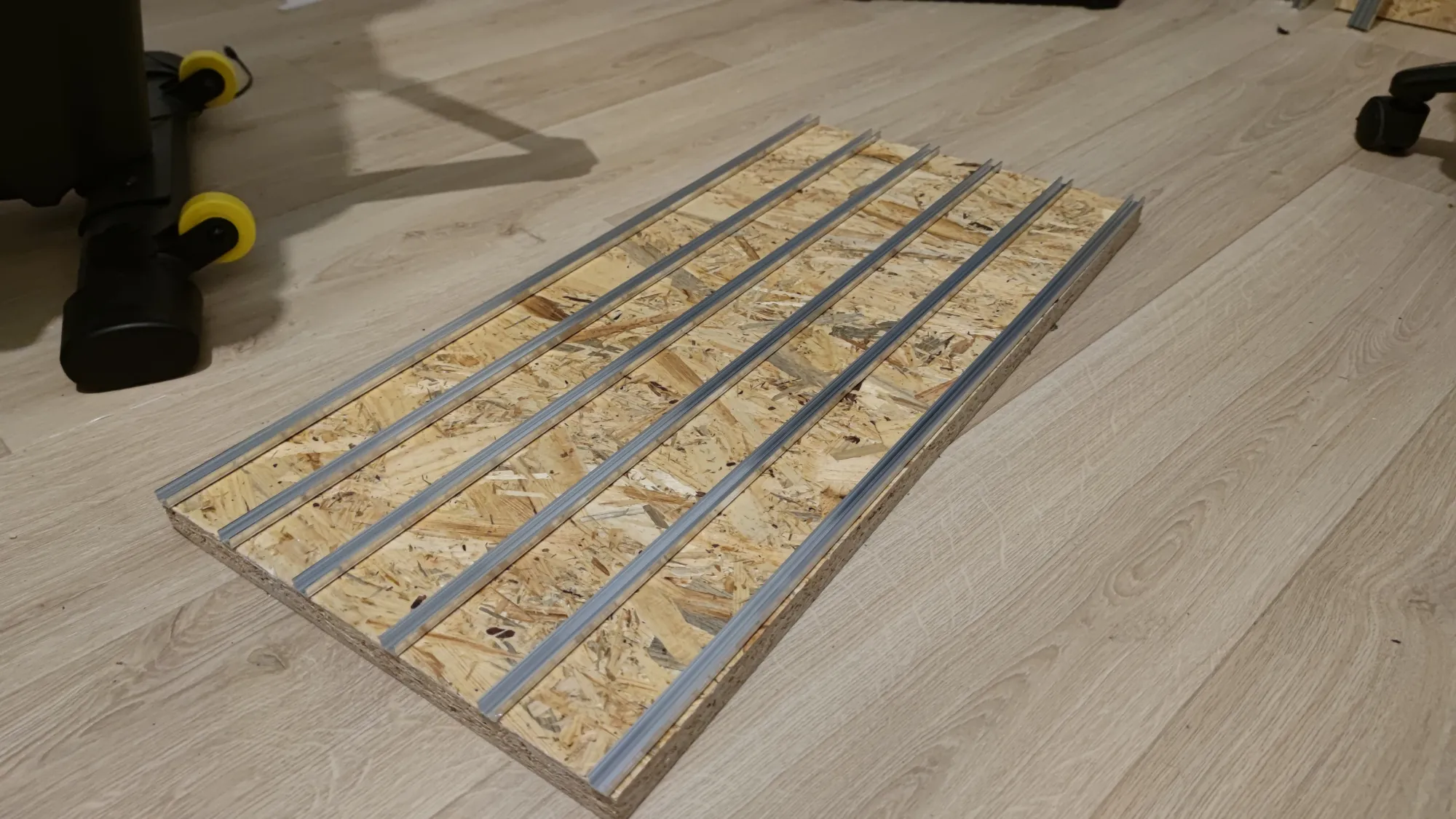osb board with LED profiles attached